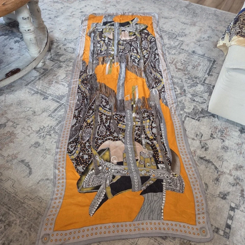 Hermès Selle de Dignitaire Silk Scarf Shawl Wlodek Kaminski Orange Made France